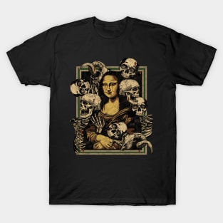 Vintage Mona Lisa Skeleton Halloween T-Shirt
